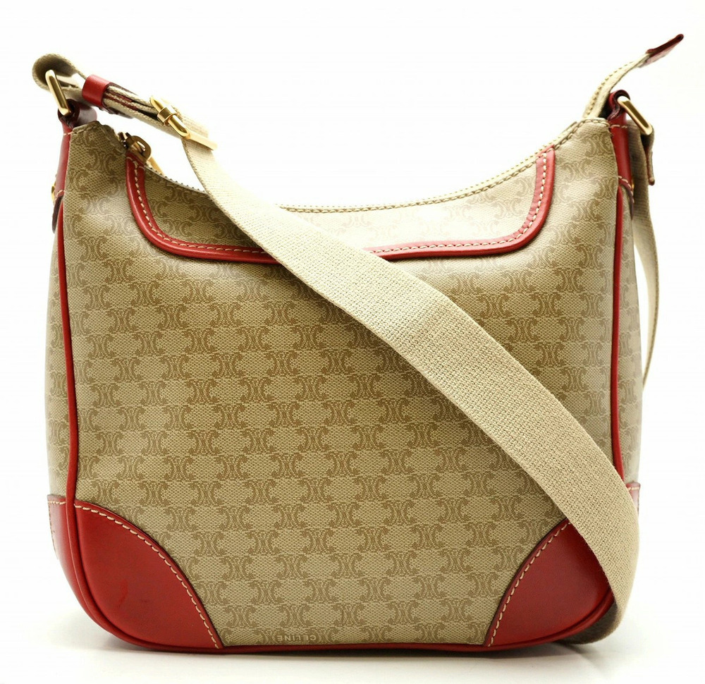 Celine Macadam shoulder bag leather Beige Cream red